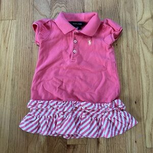 Ralph Lauren Coral Polo Dress with Striped Ruffle Skirt size 9 months